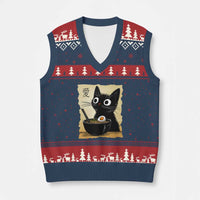 Funny Kawaii Cat Ramen V-Neck Knit Sweater Vest Japanese Noodles Lover Anime Otaku Manga Retro - Wonder Print Shop