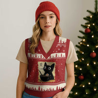 Funny Kawaii Cat Ramen V-Neck Knit Sweater Vest Japanese Noodles Lover Anime Otaku Manga Retro - Wonder Print Shop