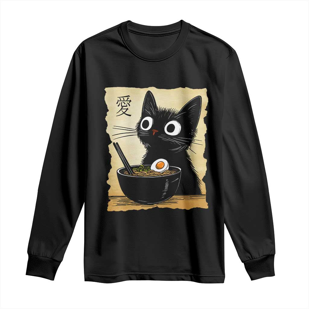 Funny Kawaii Cat Ramen Long Sleeve Shirt Japanese Noodles Lover Anime Otaku Manga Retro