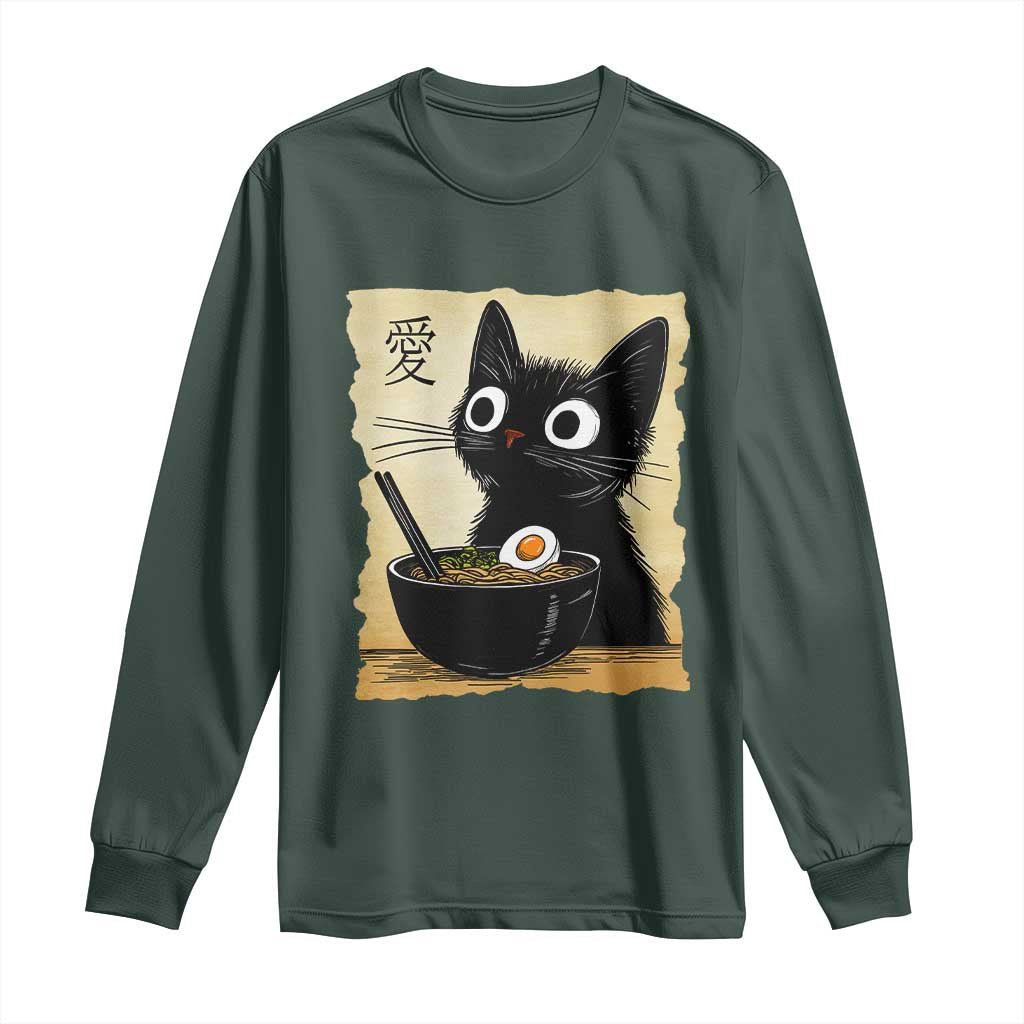 Funny Kawaii Cat Ramen Long Sleeve Shirt Japanese Noodles Lover Anime Otaku Manga Retro