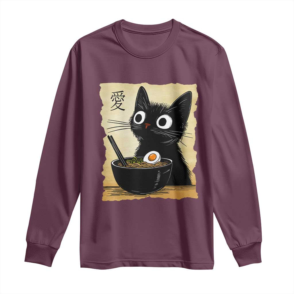 Funny Kawaii Cat Ramen Long Sleeve Shirt Japanese Noodles Lover Anime Otaku Manga Retro