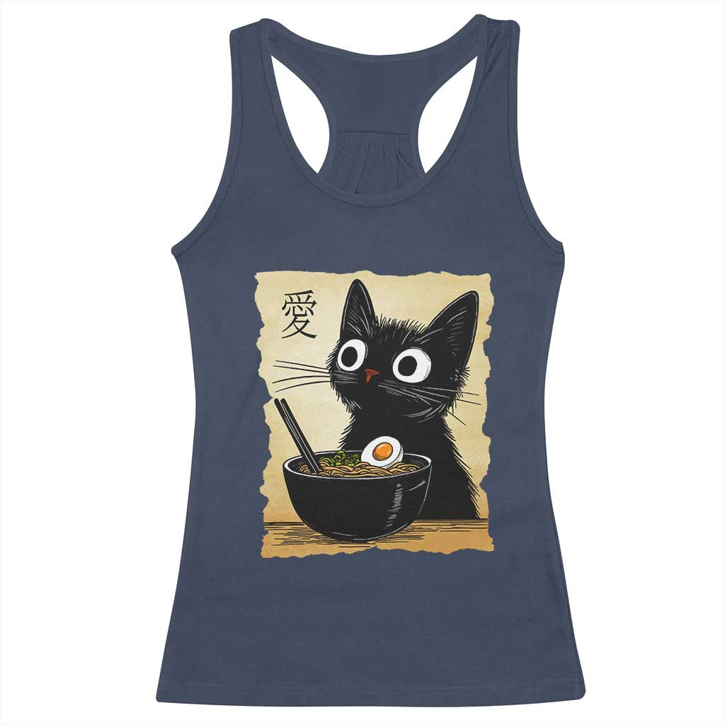 Funny Kawaii Cat Ramen Racerback Tank Top Japanese Noodles Lover Anime Otaku Manga Retro
