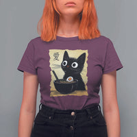 Funny Kawaii Cat Ramen T Shirt For Women Japanese Noodles Lover Anime Otaku Manga Retro