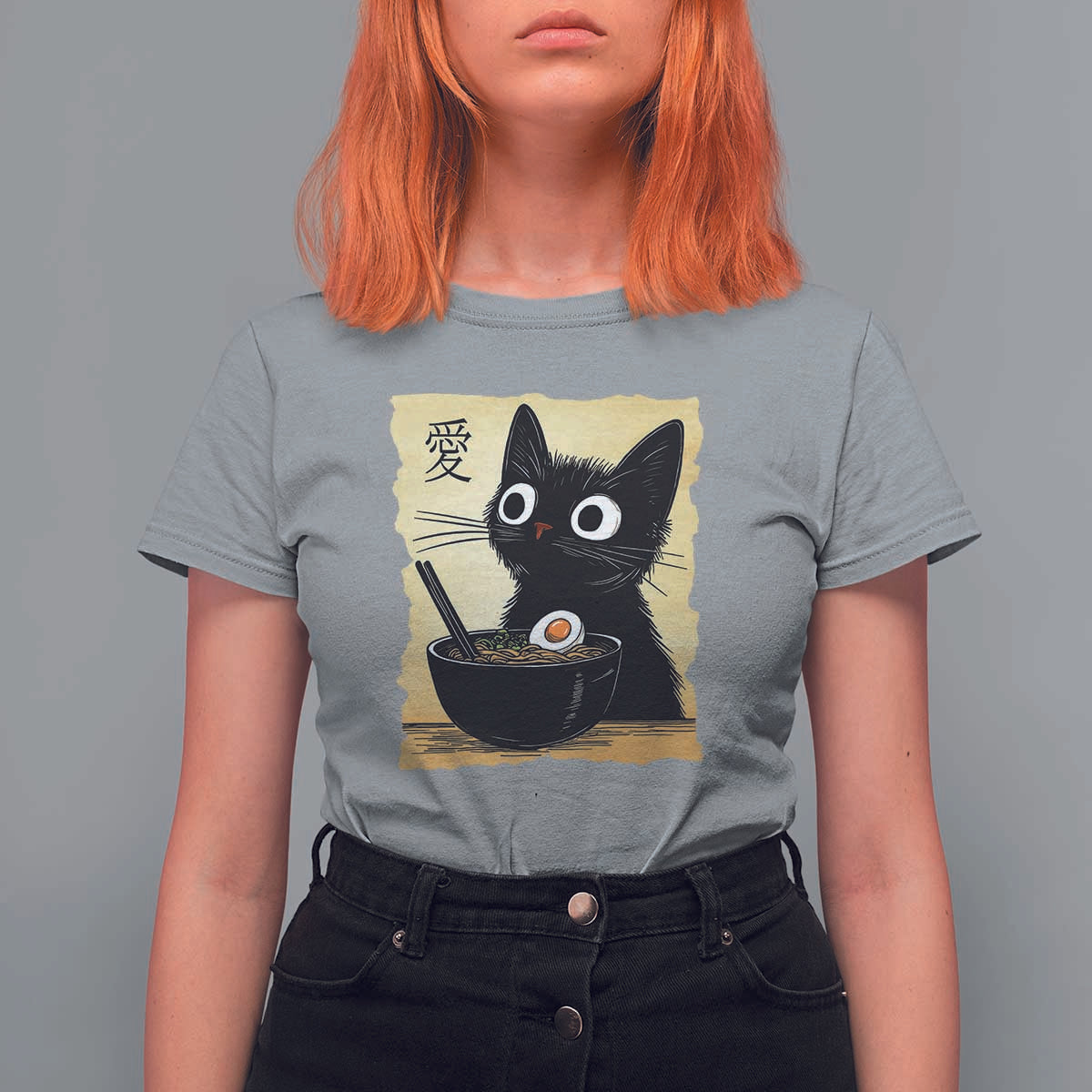 Funny Kawaii Cat Ramen T Shirt For Women Japanese Noodles Lover Anime Otaku Manga Retro