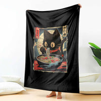 Funny Black Cat Eating Ramen Noodle Graphic Throw Blanket Japanese Kawaii Anime Gifts - Wonder Print Shop