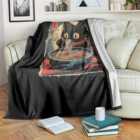 Funny Black Cat Eating Ramen Noodle Graphic Throw Blanket Japanese Kawaii Anime Gifts - Wonder Print Shop