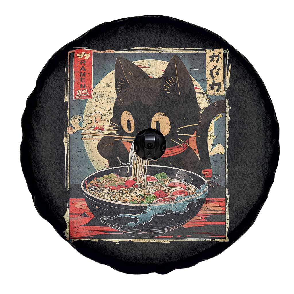 Funny Black Cat Eating Ramen Noodle Graphic Spare Tire Cover Japanese Kawaii Anime Gifts - Wonder Print Shop