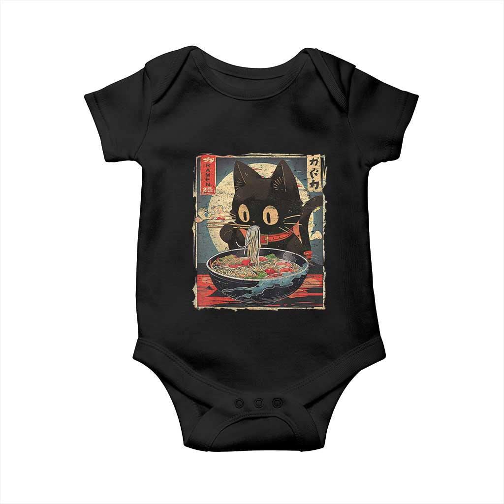 Funny Black Cat Eating Ramen Noodle Graphic Baby Onesie Japanese Kawaii Anime Gifts - Wonder Print Shop