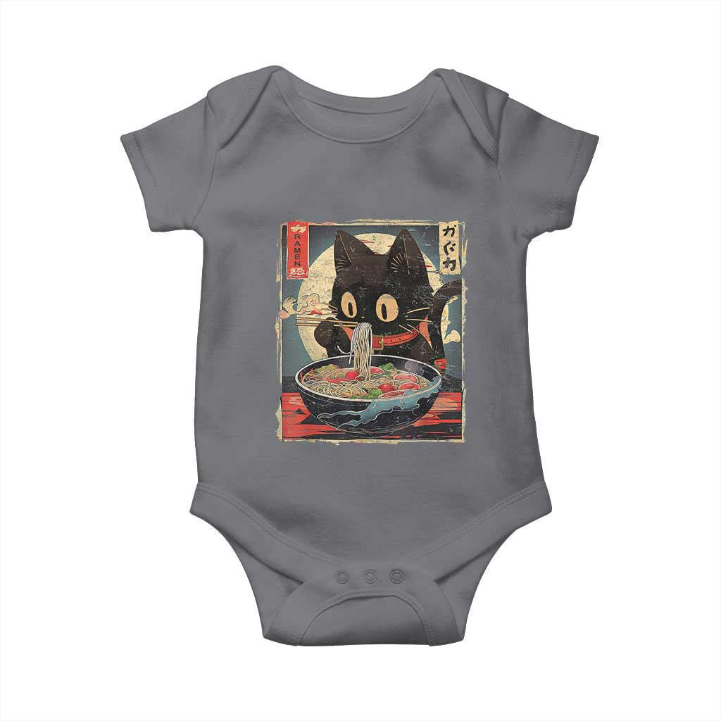 Funny Black Cat Eating Ramen Noodle Graphic Baby Onesie Japanese Kawaii Anime Gifts - Wonder Print Shop