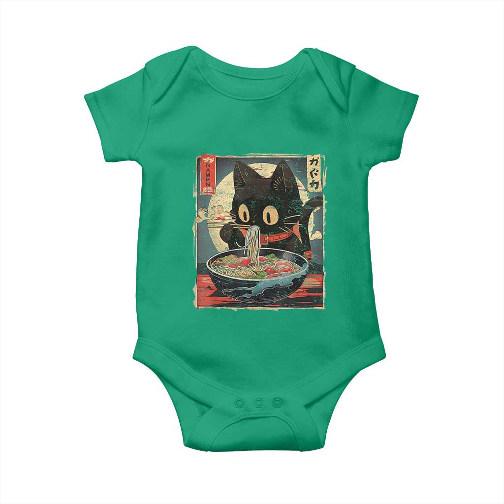 Funny Black Cat Eating Ramen Noodle Graphic Baby Onesie Japanese Kawaii Anime Gifts - Wonder Print Shop
