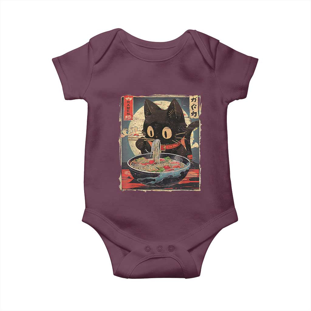 Funny Black Cat Eating Ramen Noodle Graphic Baby Onesie Japanese Kawaii Anime Gifts - Wonder Print Shop