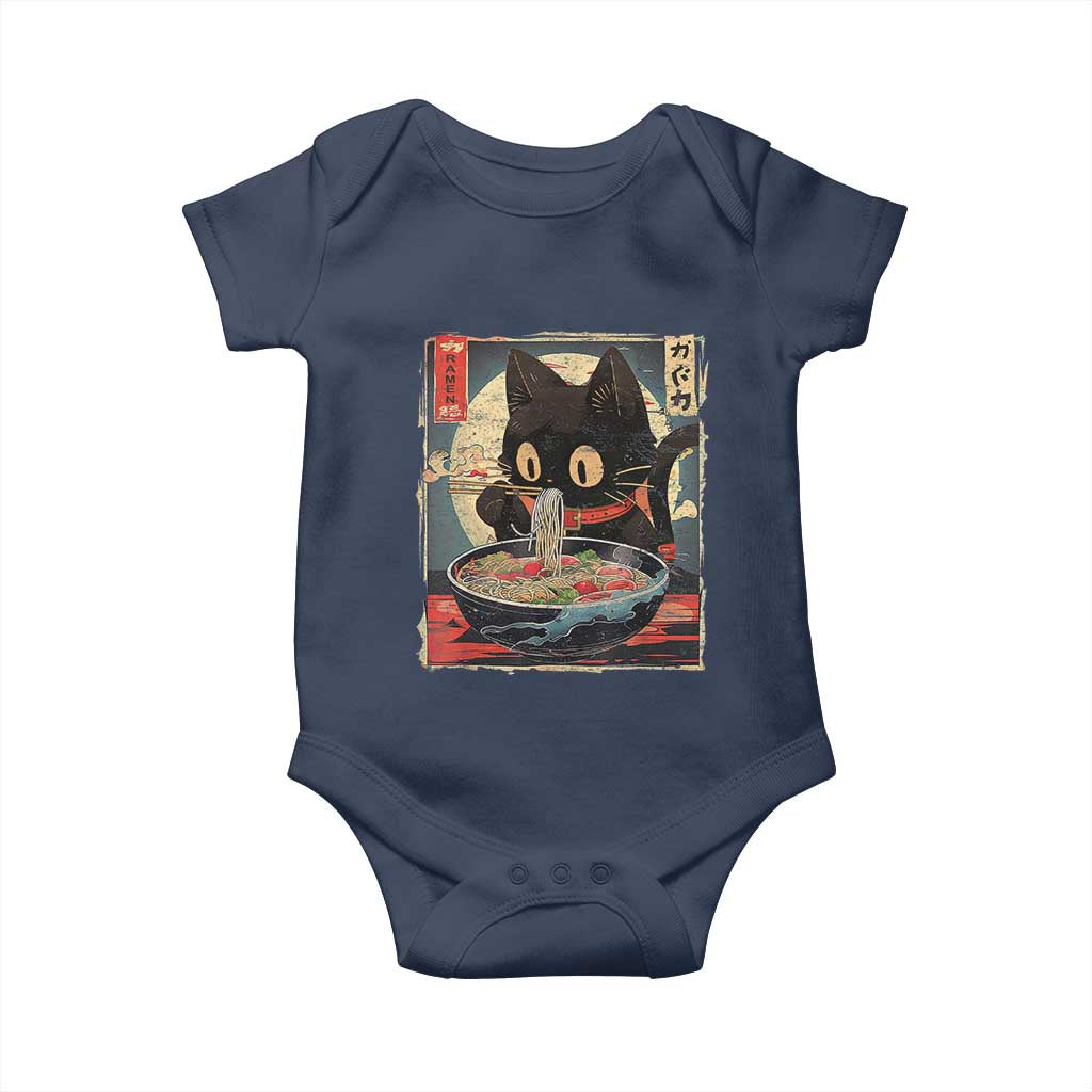 Funny Black Cat Eating Ramen Noodle Graphic Baby Onesie Japanese Kawaii Anime Gifts - Wonder Print Shop