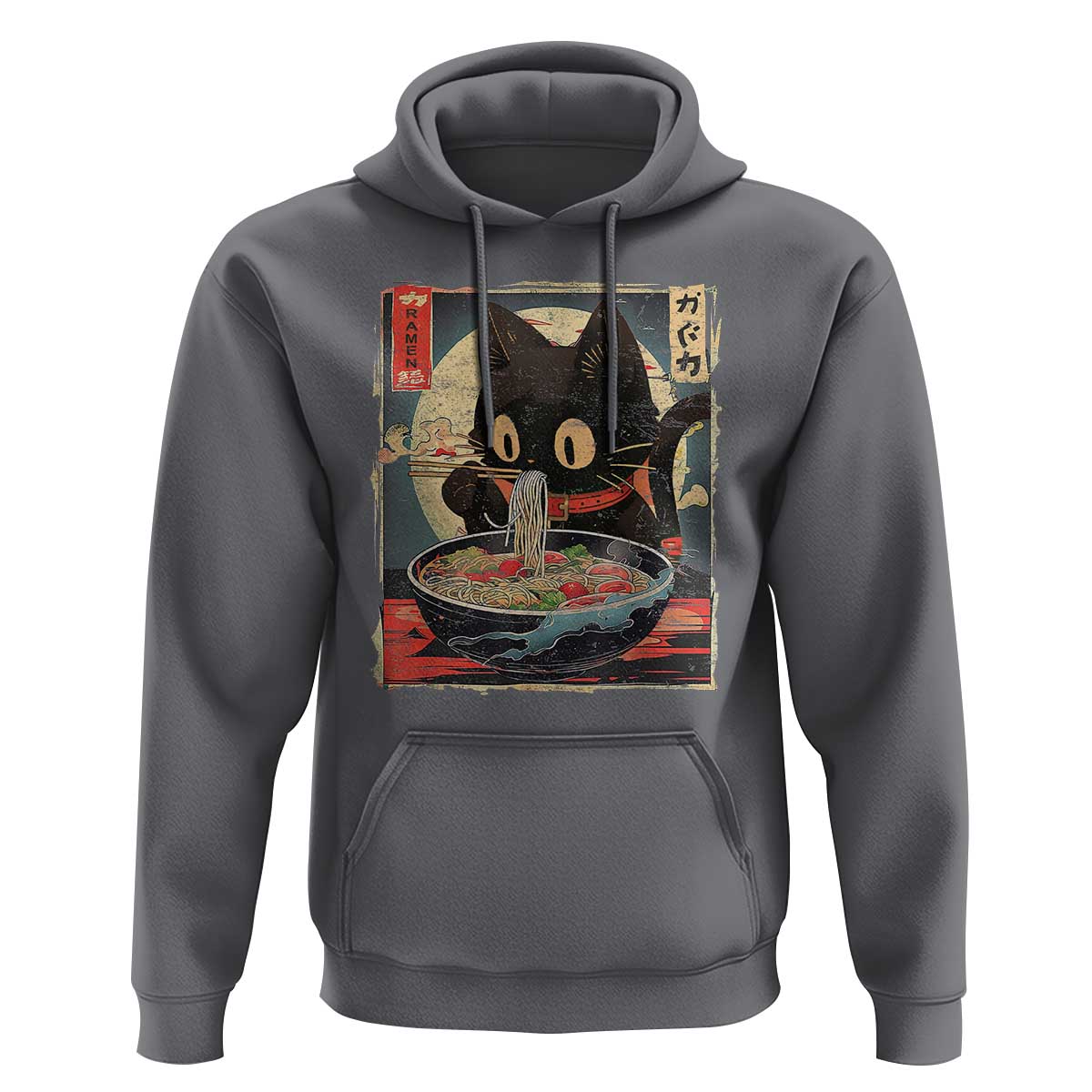 Funny Black Cat Eating Ramen Noodle Graphic Hoodie Japanese Kawaii Anime Gifts - Wonder Print Shop