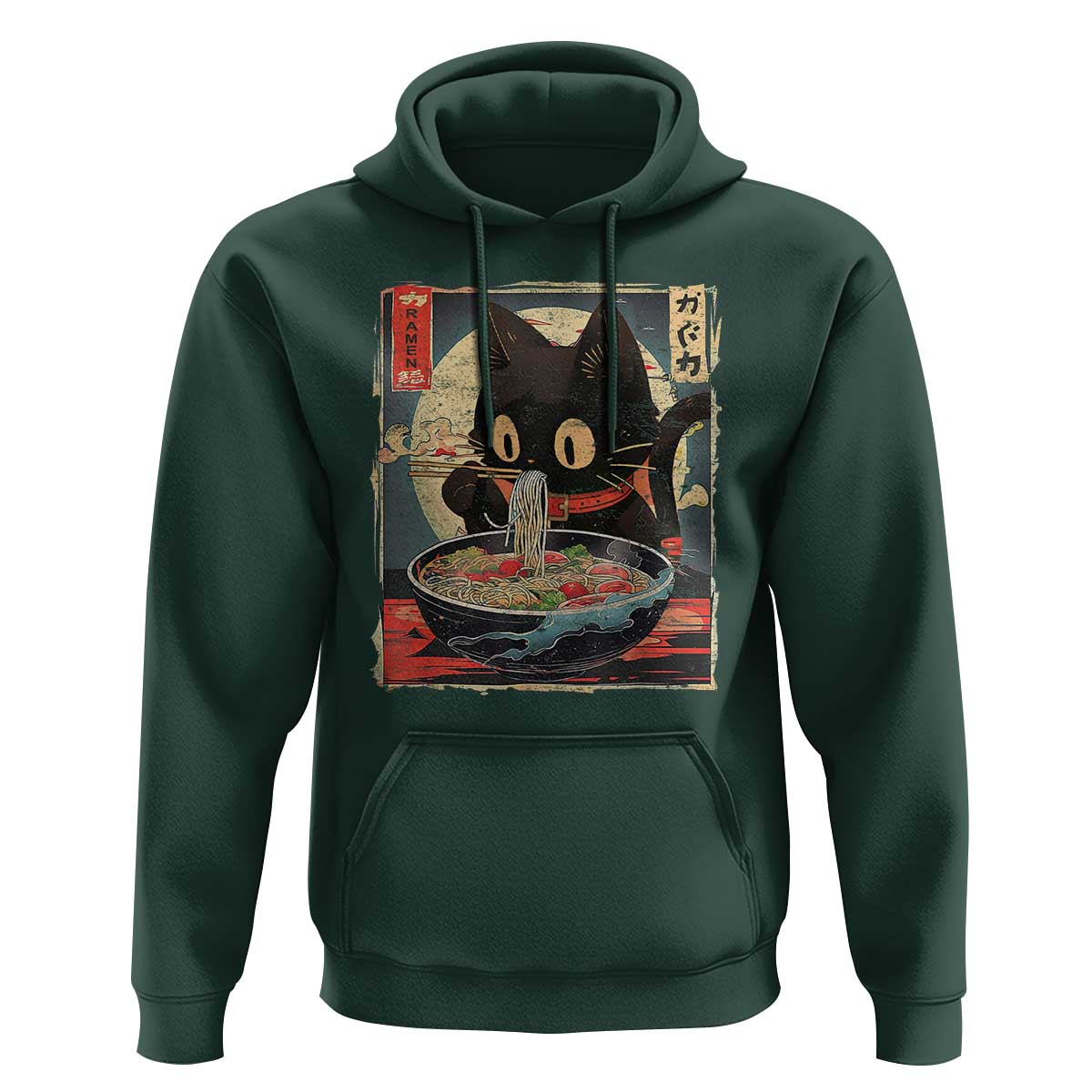 Funny Black Cat Eating Ramen Noodle Graphic Hoodie Japanese Kawaii Anime Gifts - Wonder Print Shop