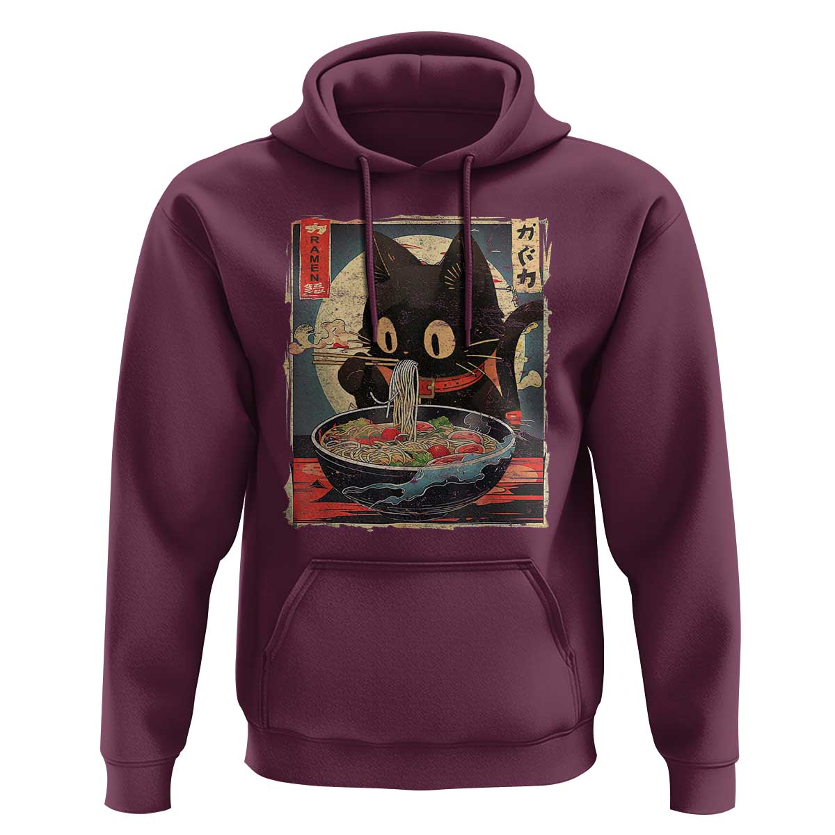 Funny Black Cat Eating Ramen Noodle Graphic Hoodie Japanese Kawaii Anime Gifts - Wonder Print Shop