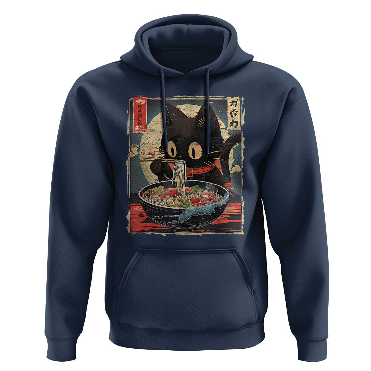 Funny Black Cat Eating Ramen Noodle Graphic Hoodie Japanese Kawaii Anime Gifts - Wonder Print Shop