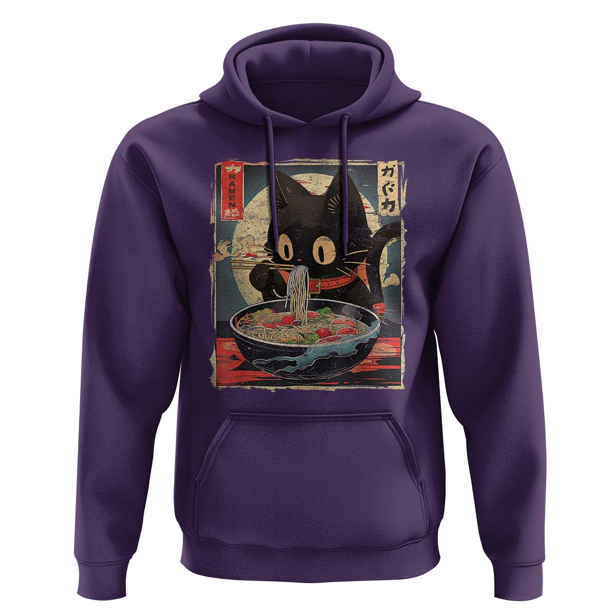 Funny Black Cat Eating Ramen Noodle Graphic Hoodie Japanese Kawaii Anime Gifts - Wonder Print Shop