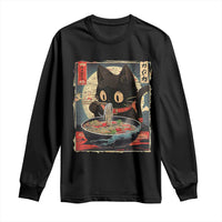 Funny Black Cat Eating Ramen Noodle Graphic Long Sleeve Shirt Japanese Kawaii Anime Gifts - Wonder Print Shop