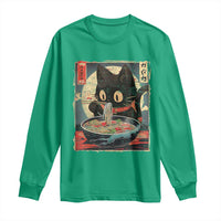 Funny Black Cat Eating Ramen Noodle Graphic Long Sleeve Shirt Japanese Kawaii Anime Gifts - Wonder Print Shop