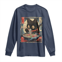 Funny Black Cat Eating Ramen Noodle Graphic Long Sleeve Shirt Japanese Kawaii Anime Gifts - Wonder Print Shop