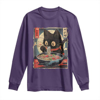 Funny Black Cat Eating Ramen Noodle Graphic Long Sleeve Shirt Japanese Kawaii Anime Gifts - Wonder Print Shop