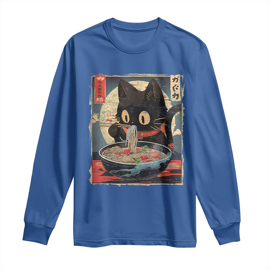 Funny Black Cat Eating Ramen Noodle Graphic Long Sleeve Shirt Japanese Kawaii Anime Gifts - Wonder Print Shop