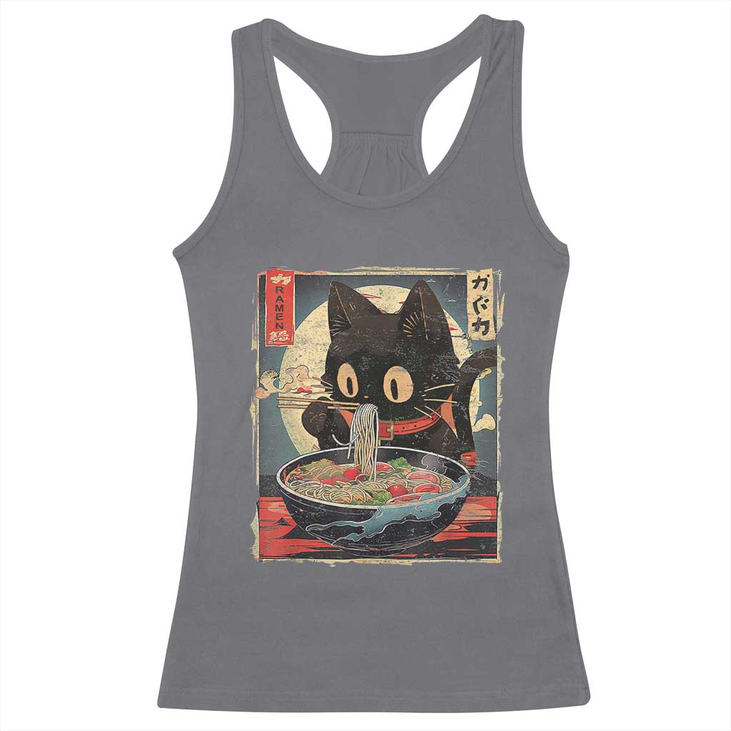 Funny Black Cat Eating Ramen Noodle Graphic Racerback Tank Top Japanese Kawaii Anime Gifts - Wonder Print Shop