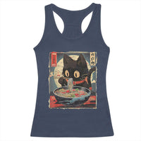 Funny Black Cat Eating Ramen Noodle Graphic Racerback Tank Top Japanese Kawaii Anime Gifts - Wonder Print Shop