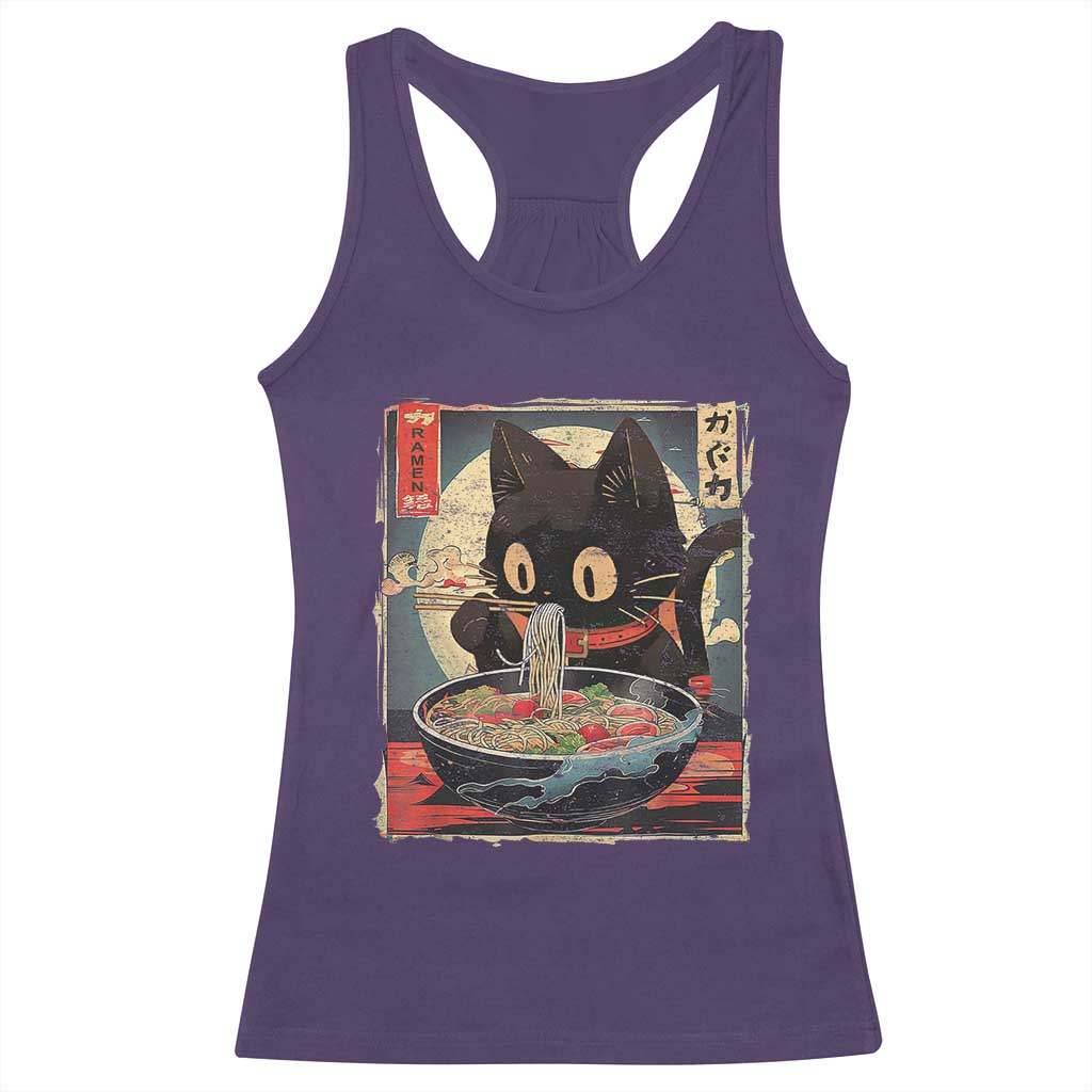 Funny Black Cat Eating Ramen Noodle Graphic Racerback Tank Top Japanese Kawaii Anime Gifts - Wonder Print Shop