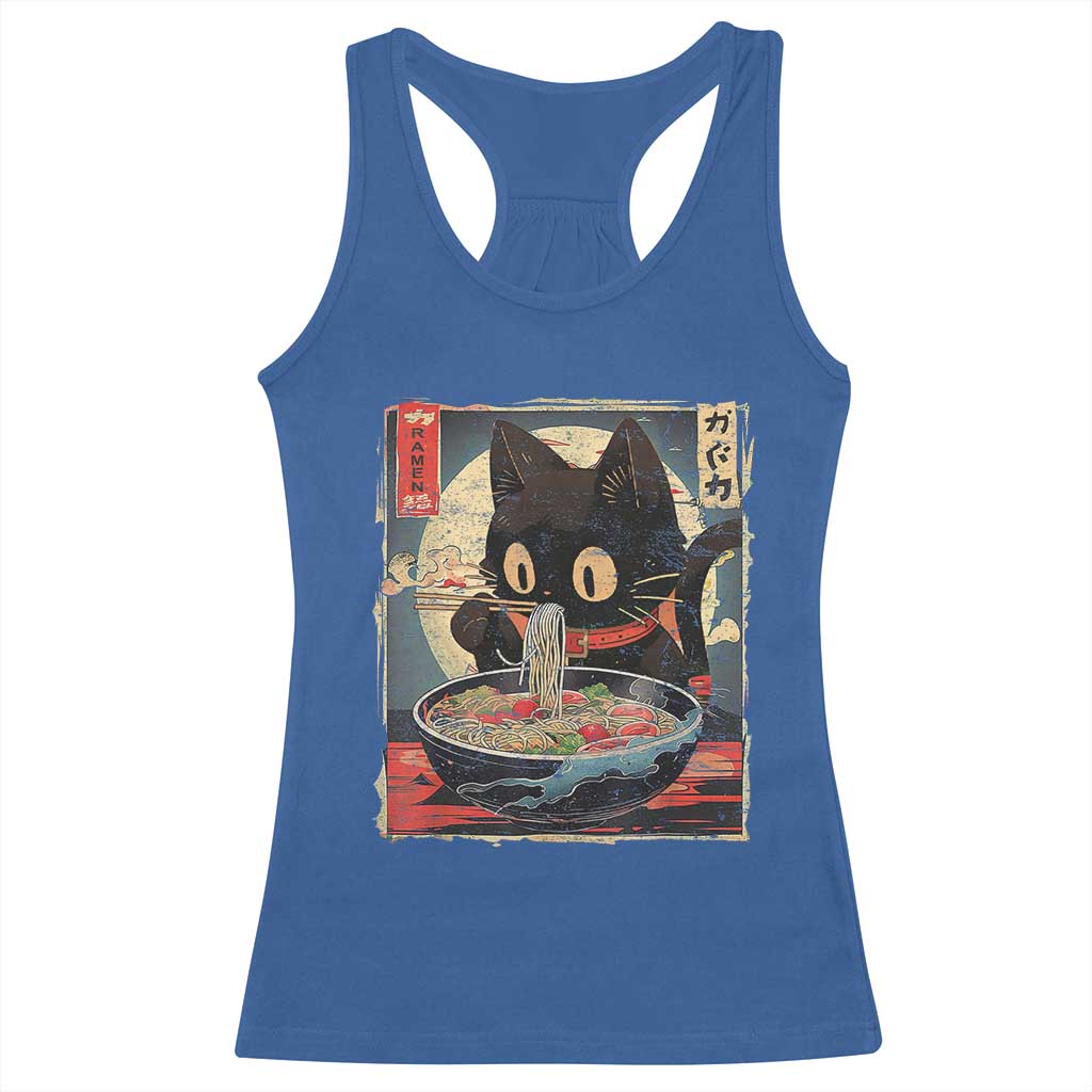 Funny Black Cat Eating Ramen Noodle Graphic Racerback Tank Top Japanese Kawaii Anime Gifts - Wonder Print Shop