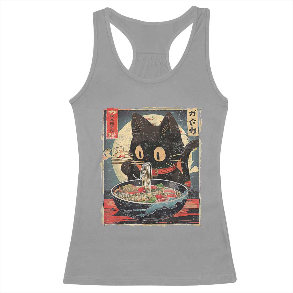 Funny Black Cat Eating Ramen Noodle Graphic Racerback Tank Top Japanese Kawaii Anime Gifts - Wonder Print Shop