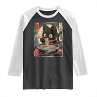 Funny Black Cat Eating Ramen Noodle Graphic Raglan Shirt Japanese Kawaii Anime Gifts - Wonder Print Shop