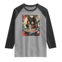 Funny Black Cat Eating Ramen Noodle Graphic Raglan Shirt Japanese Kawaii Anime Gifts - Wonder Print Shop
