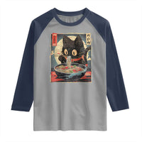 Funny Black Cat Eating Ramen Noodle Graphic Raglan Shirt Japanese Kawaii Anime Gifts - Wonder Print Shop
