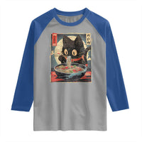 Funny Black Cat Eating Ramen Noodle Graphic Raglan Shirt Japanese Kawaii Anime Gifts - Wonder Print Shop