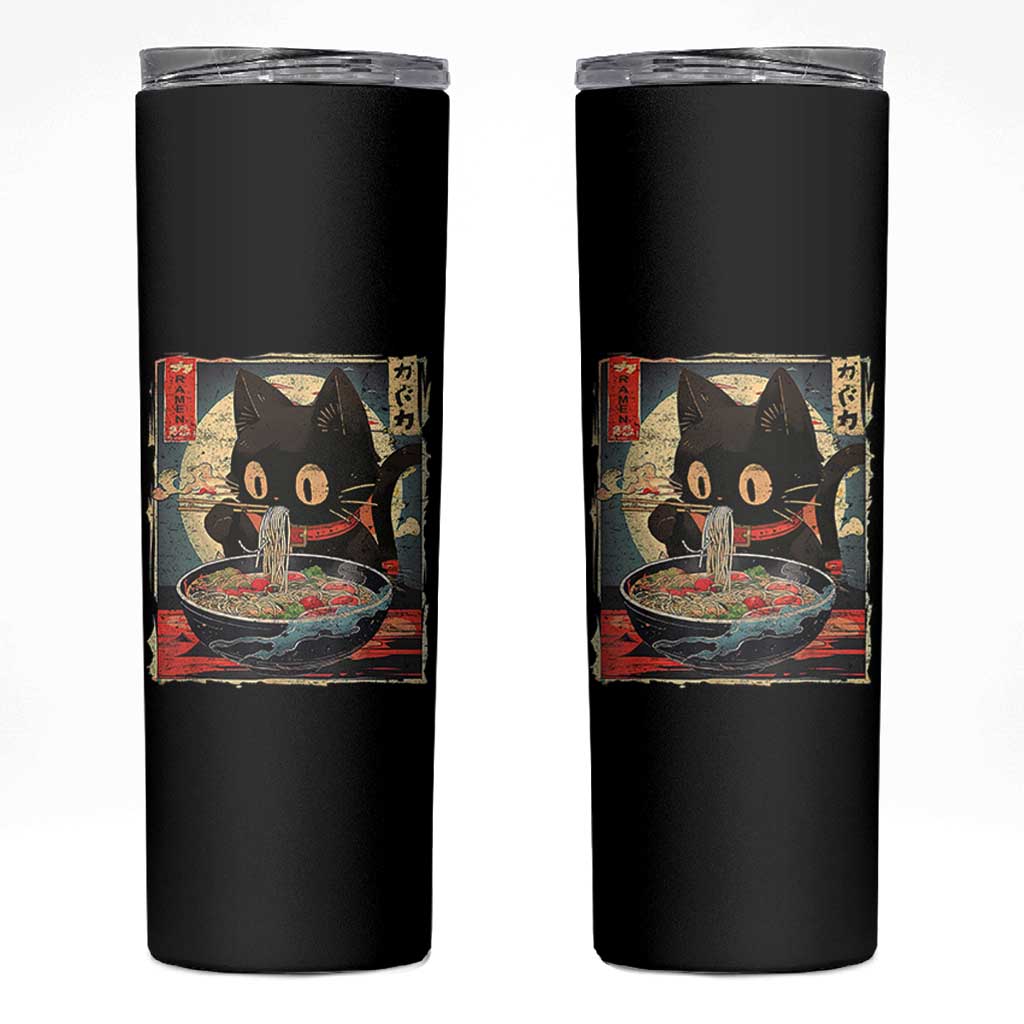 Funny Black Cat Eating Ramen Noodle Graphic Skinny Tumbler Japanese Kawaii Anime Gifts - Wonder Print Shop