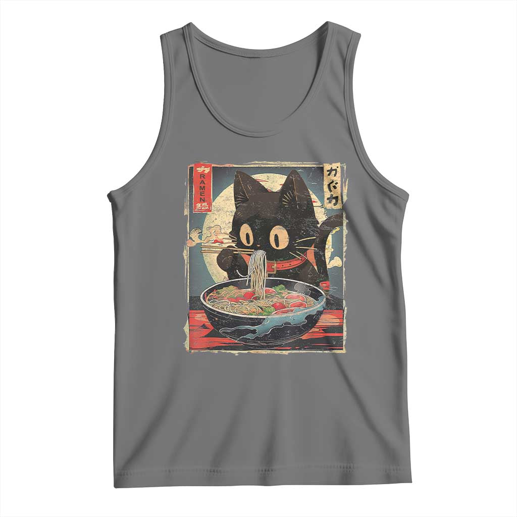 Funny Black Cat Eating Ramen Noodle Graphic Tank Top Japanese Kawaii Anime Gifts - Wonder Print Shop