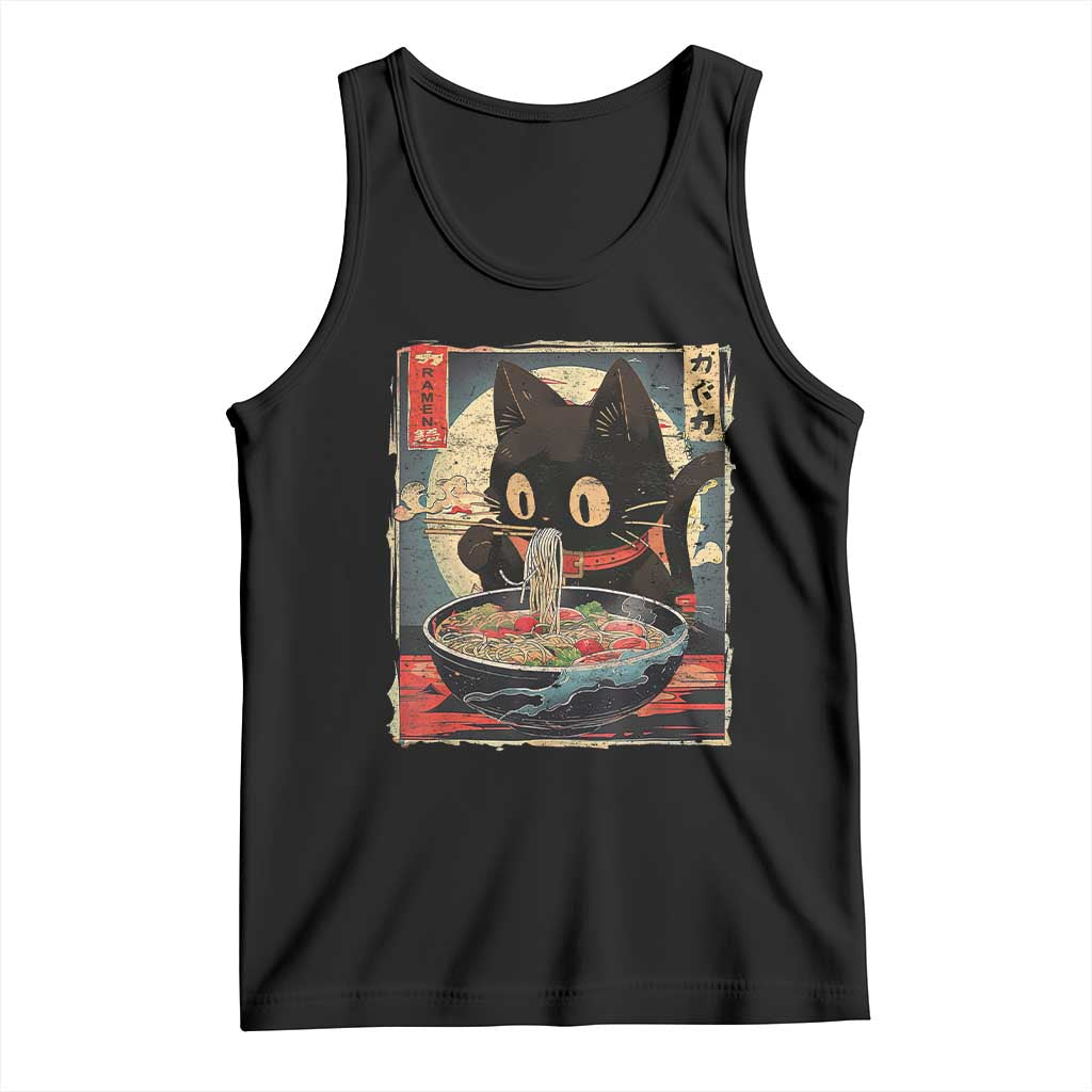 Funny Black Cat Eating Ramen Noodle Graphic Tank Top Japanese Kawaii Anime Gifts - Wonder Print Shop