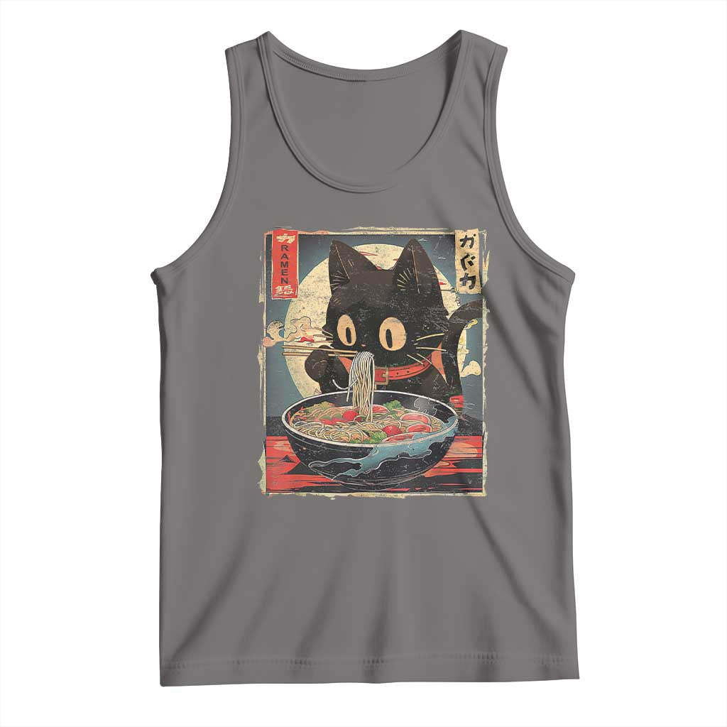 Funny Black Cat Eating Ramen Noodle Graphic Tank Top Japanese Kawaii Anime Gifts - Wonder Print Shop