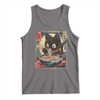 Funny Black Cat Eating Ramen Noodle Graphic Tank Top Japanese Kawaii Anime Gifts - Wonder Print Shop