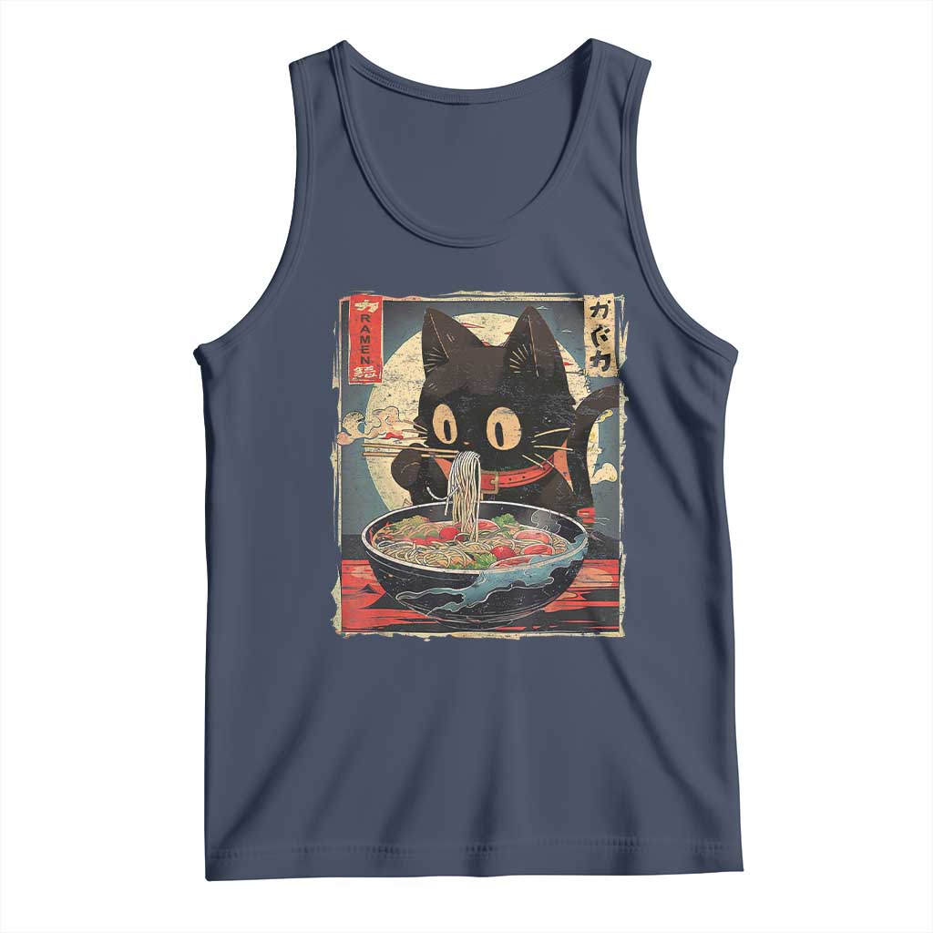 Funny Black Cat Eating Ramen Noodle Graphic Tank Top Japanese Kawaii Anime Gifts - Wonder Print Shop