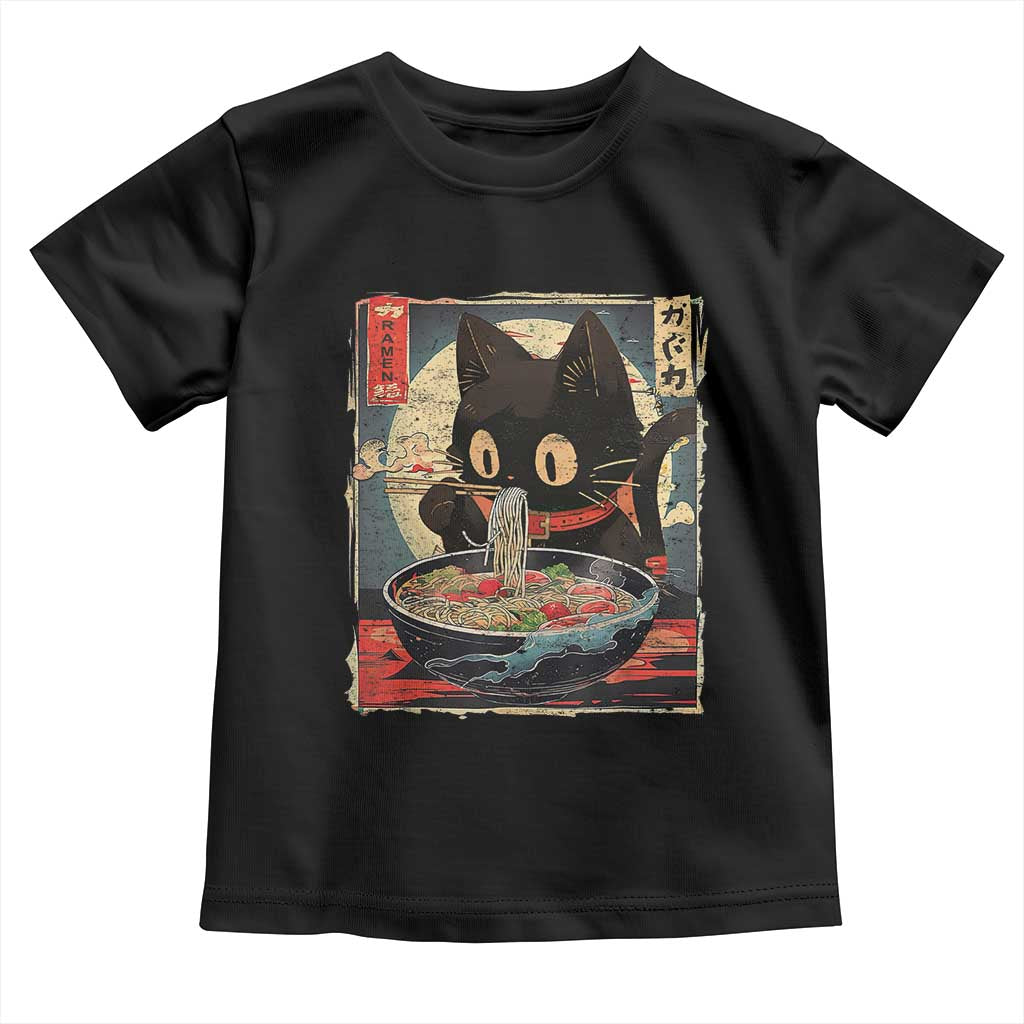 Funny Black Cat Eating Ramen Noodle Graphic Toddler T Shirt Japanese Kawaii Anime Gifts - Wonder Print Shop