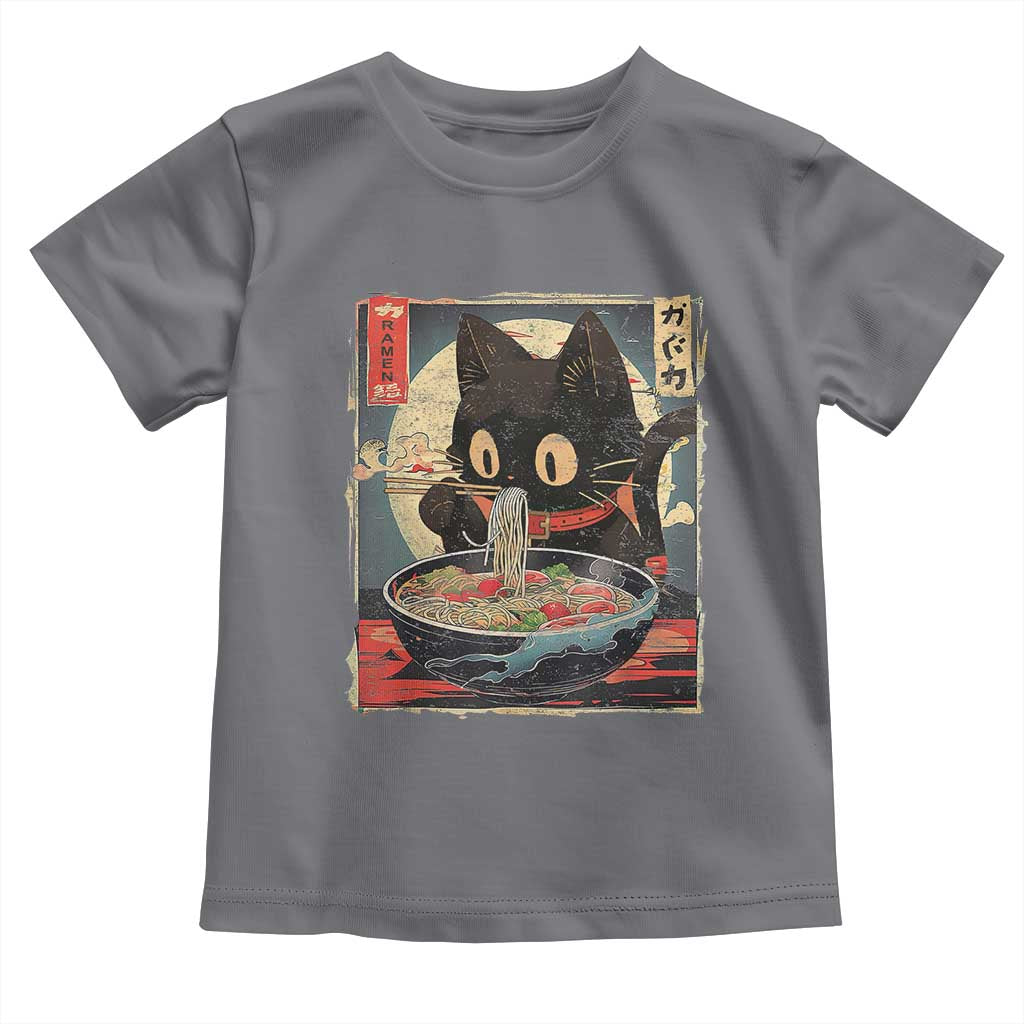Funny Black Cat Eating Ramen Noodle Graphic Toddler T Shirt Japanese Kawaii Anime Gifts - Wonder Print Shop