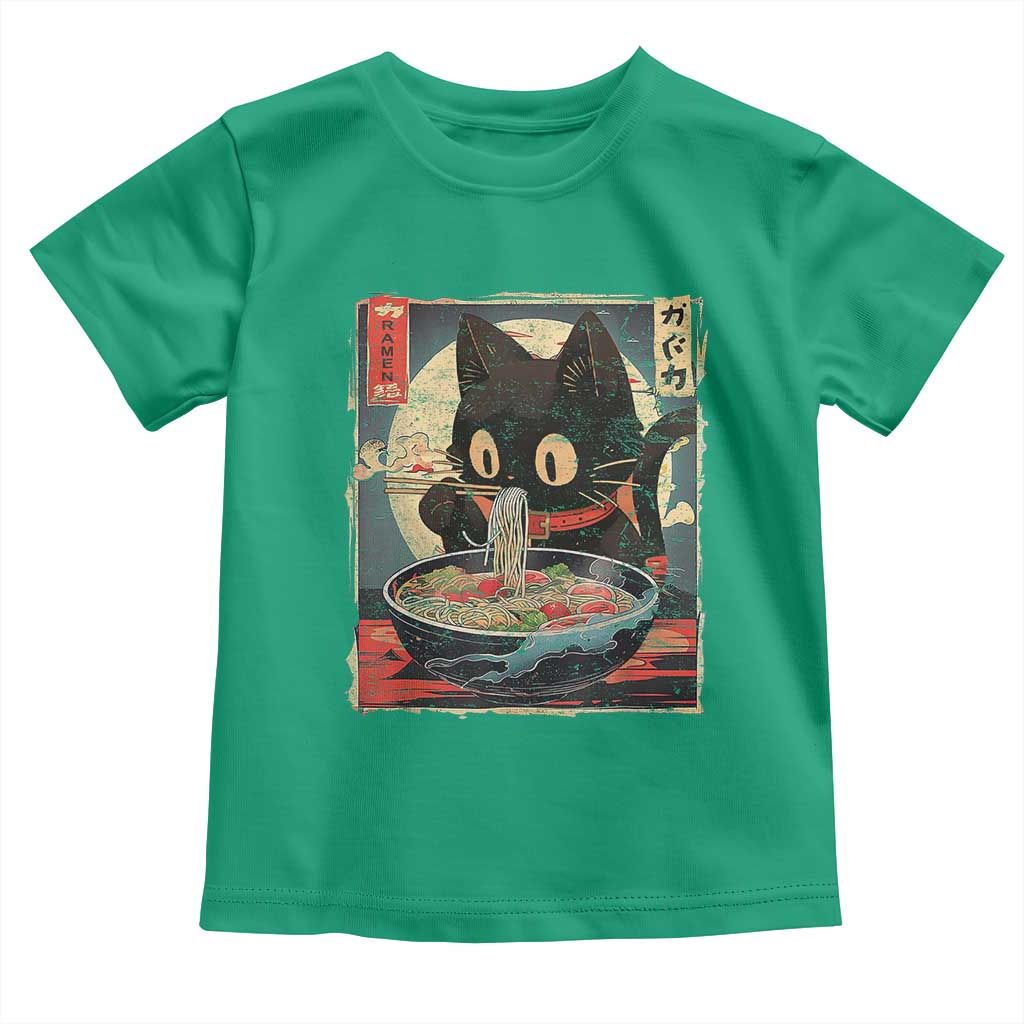 Funny Black Cat Eating Ramen Noodle Graphic Toddler T Shirt Japanese Kawaii Anime Gifts - Wonder Print Shop