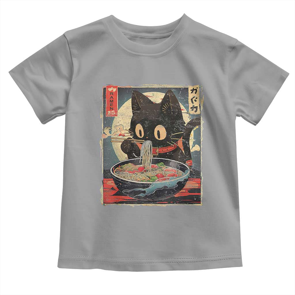 Funny Black Cat Eating Ramen Noodle Graphic Toddler T Shirt Japanese Kawaii Anime Gifts - Wonder Print Shop