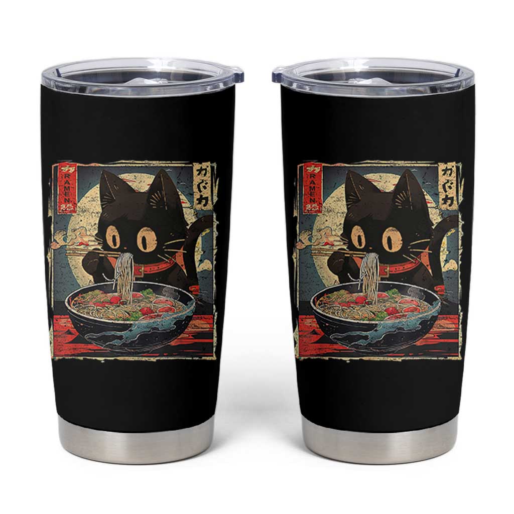 Funny Black Cat Eating Ramen Noodle Graphic Tumbler Cup Japanese Kawaii Anime Gifts - Wonder Print Shop