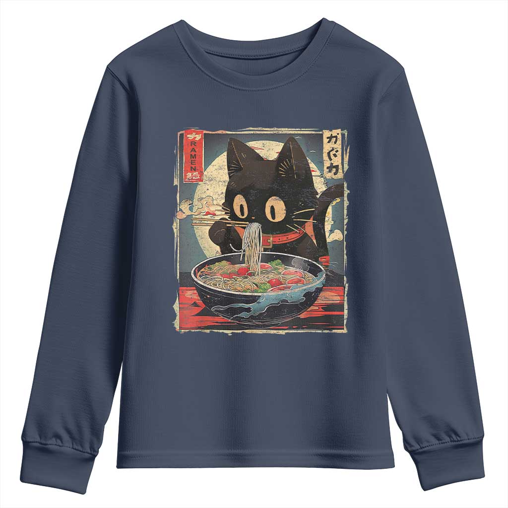 Funny Black Cat Eating Ramen Noodle Graphic Youth Sweatshirt Japanese Kawaii Anime Gifts - Wonder Print Shop