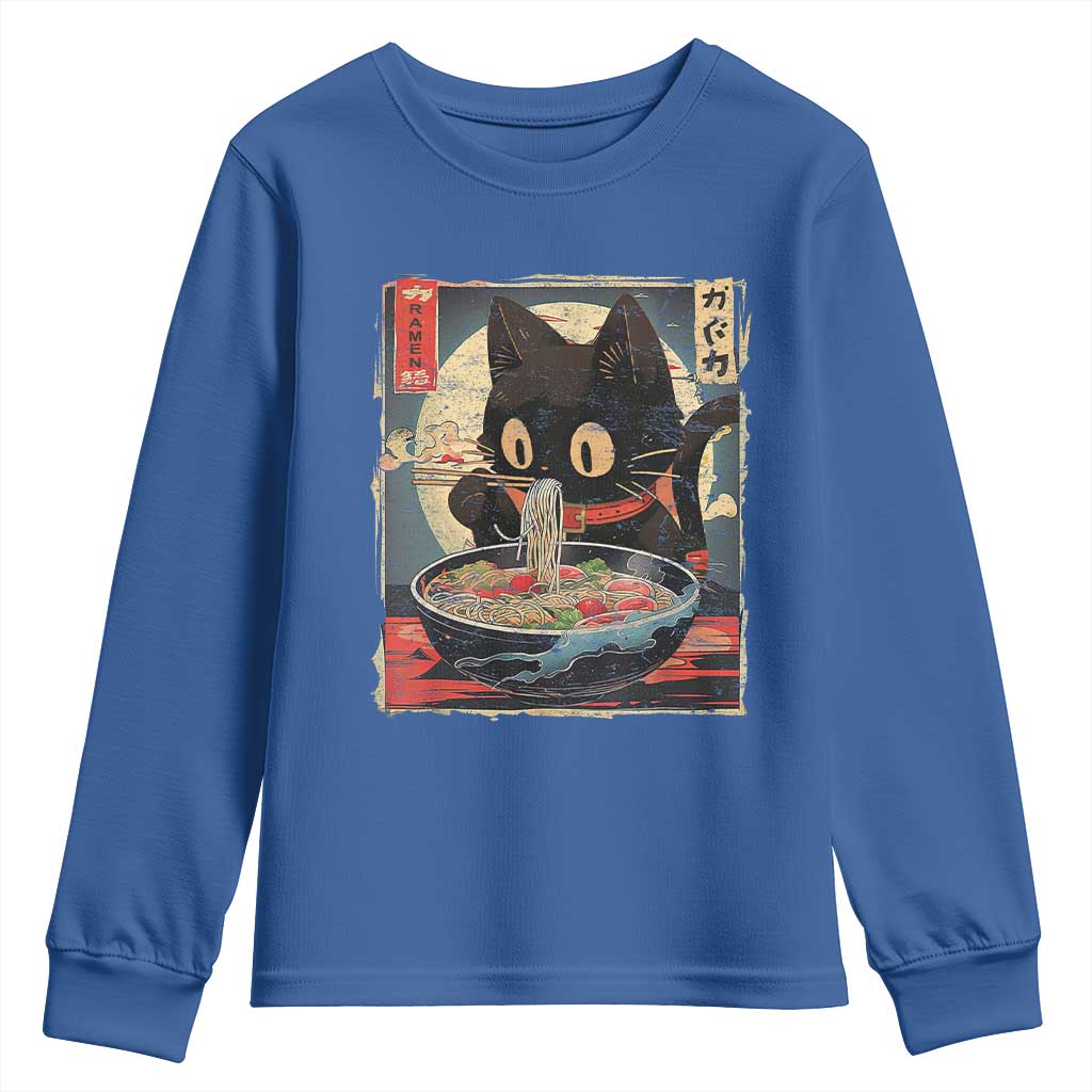 Funny Black Cat Eating Ramen Noodle Graphic Youth Sweatshirt Japanese Kawaii Anime Gifts - Wonder Print Shop