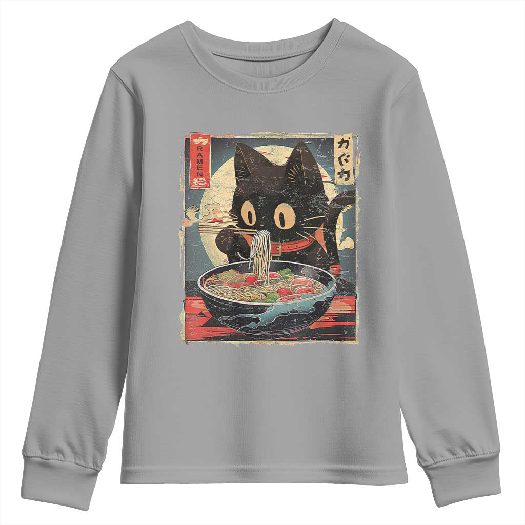 Funny Black Cat Eating Ramen Noodle Graphic Youth Sweatshirt Japanese Kawaii Anime Gifts - Wonder Print Shop