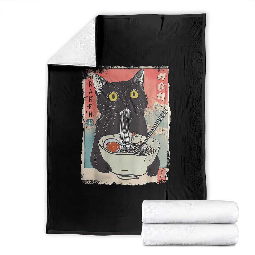 Funny Black Cat Eating Ramen Noodle Graphic Throw Blanket Japanese Anime Manga Kawaii Cats - Wonder Print Shop